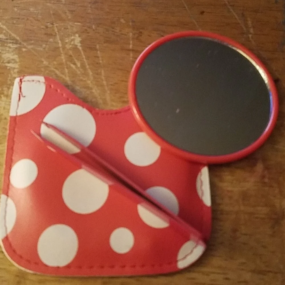 Red Polka Mirror, Tweezers in Case 3